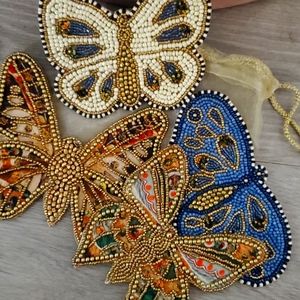 NWOT McKenzie Childs Beaded Butterfly Coasters